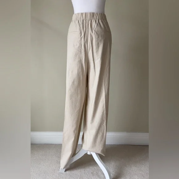 Vince Women’s High Waist Pull-On Stretch Linen Blend Beige Pleated Wide Leg Pant - Picture 5 of 7